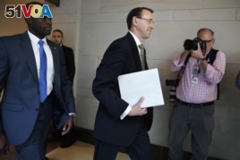 Deputy Attorney General Rod Rosenstein arrives Thursday for a closed-door meeting with Senators after appointing a special counsel.
