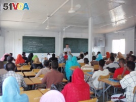 A teacher leading an English class in a Djiboutian univiersty.
