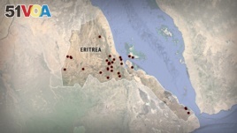 A map of Eritrea, with sites of possible detention centers plotted, based on data from Amnesty International.