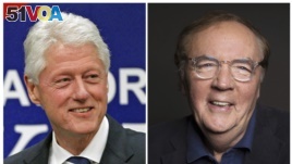 In this combination photo, former President Bill Clinton, left, appears at a political event at Upper Moreland High School in Willow Grove, Pa. on April 12, 2012, and author James Patterson appears at a photo session in New York on Aug. 30, 2016. 