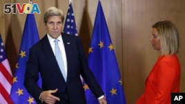 US Secretary of State John Kerry speaks meets with EU foreign ministers in Brussels.