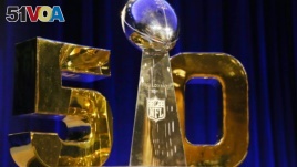 The Vince Lombardi Trophy with the Super Bowl 50 logo is displayed prior to a press conference at Moscone Center in advance of Super Bowl 50, Santa Clara, California, Feb. 5, 2016. (Matthew Emmons-USA TODAY Sports)