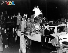 FILE: A truck carries a load of beer kegs in a beer parade and demonstration held in Newark, N.J., Oct. 28, 1932. More than 20,000 people took part in the mass demand for repeal of the 18th Amendment to the Constitution. (AP Photo)