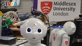 Pepper is shown at Middlesex University in London, England, where a team of engineers and computer scientists is developing the AI that powers the robot. (Middlesex University)