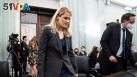 Former Facebook employee and whistleblower Frances Haugen arrives to testify during a Senate Committee on Commerce, Science, and Transportation hearing on Capitol Hill on Tuesday, Oct. 5, 2021, in Washington. (Jabin Botsford/The Washington Post via AP, Po
