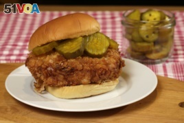 A fried chicken sandwich similar to what one might buy at Chick-fil-A.