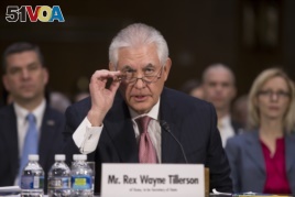 Secretary of State-designate Rex Tillerson testifies on Capitol Hill in Washington, Jan. 11, 2017, at his confirmation hearing before the Senate Foreign Relations Committee.