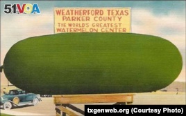 Watermelon statue in Weatherford, Texas, one of seven cities claiming the title of  