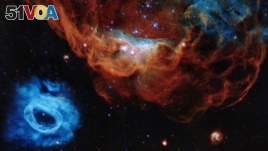 A handout photo made available by the European Space Agency shows one of the most photogenic examples of the many turbulent stellar nurseries the NASA/ESA Hubble Space Telescope has observed during its 30-year lifetime.
