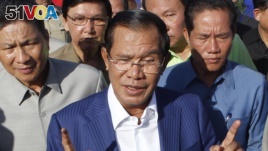 Cambodian Prime Minister Hun Sen gestures while speaking in Phnom Penh, Cambodia, on August 1. Hun Sen has been criticized for silencing opposition voices.
