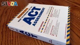 FILE - An ACT Assessment preparation book is seen, April 1, 2014, in Springfield, Ill. 