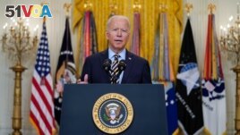 President Joe Biden speaks about the American troop withdrawal from Afghanistan, in the East Room of the White House, in Washington, July 8, 2021. 