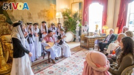 Yazidi musicians performs for Prince Charles, patron of the AMAR Foundation, at his Clarence House residence in central London, Feb. 5, 2020. (Courtesy: Robert Cole/AMAR Foundation)