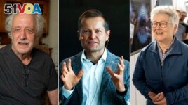 This combo of pictures taken Tuesday, Oct. 3, 2023, shows from left, French scientist Pierre Agostini, Scientist Ferenc Krausz, and French-Swedish physicist Anne L'Huillier. The three scientists won the Nobel Prize in physics. (AP)