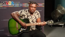 FILE - Ozaguin, a singer-songwriter, is considered the most popular in the Central African Republic. (L. Schlein/VOA). Ozaguin recently visited the U.N.'s European headquarters in Geneva to awaken the world to the struggles faced by his country.