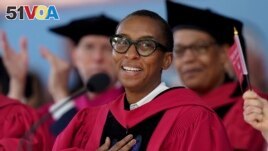 FILE - Claudine Gay addresses an audience during commencement ceremonies, Thursday, May 25, 2023, on the schools campus. Gay is Harvard's new president. (AP Photo/Steven Senne)