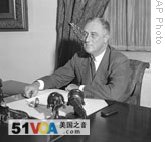 President Franklin D. Roosevelt at his desk at the White House in 1933