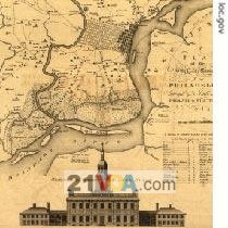 A 1777 map of Philadelphia; at the bottom is Independence Hall