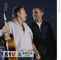 Bruce Springsteen sang at a campaign rally for Barack Obama in Cleveland, Ohio, on Sunday 
