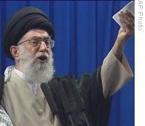 Ayatollah Ali Khamenei speaking Friday, in a photo from Iranian state broadcaster IRIB