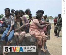 A Sri Lankan army photograph of Tamil civilians arriving in a government controlled area after escaping the rebel-held area of conflict