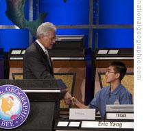 Alex Trebek and Eric Yang at last week's National Geographic Bee