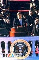 John F. Kennedy giving his inaugural address on January 20, 1961