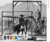 A drawing of John Brown as he is about to be hanged