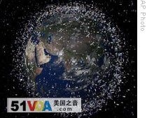A computer image from the European Space Agency shows an artist's version of orbital debris above Earth