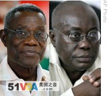 Ghana's opposition party candidate John Atta Mills, left, and Ruling party presidential candidate Nana Akufo-Addo in Accra, Ghana, 09 Dec 2008
