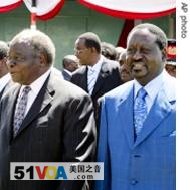 Kenya's President Mwai Kibaki, left, and PM Raila Odinga at State House Nairobi, Kenya, 17 Apr 2008