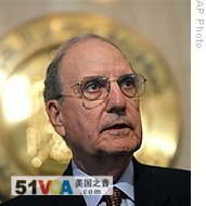 U.S. Middle East envoy, George Mitchell talks at the Presidential palace following his meeting with Egyptian President Hosni Mubarak, not seen, in Cairo, Egypt, 28 Jan 2009