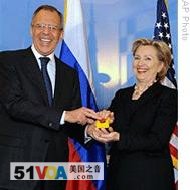 U.S. Secretary of State Hillary Clinton (r) with Russia's Foreign Minister Sergei Lavrov during their meeting in Geneva, 06 Mar 2009