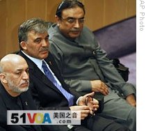 Afghan Pres. Karzai, Turkey's Pres. Gul, and Pakistan Pres. Zardari, from left, attend ECO summit in Tehran, 11 Mar 2009