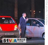 Tata chairman Ratan Tata on stage for launch of Nano