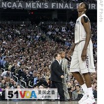 Connecticut's Hasheem Thabeet reacts during a men's NCAA Final Four semifinal college basketball game, in Detroit, 04 Apr 2009