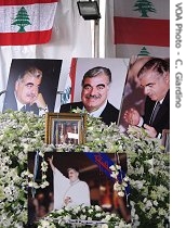 Flowers adorn the gravesite of Rafik Hariri in downtown Beirut