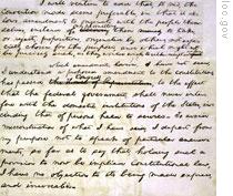A page of President Lincoln's inaugural speech