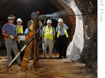 Workers at the Homestake Gold Mine during a dedication ceremony last month