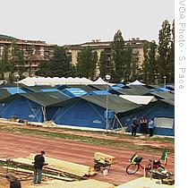 Tent city in the town of L'Aquila