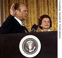 Gerald Ford is sworn in as president on 9 August 1974