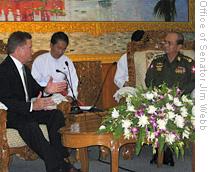 US Senator Jim Webb's meeting with Burmese Prime Minister General Thein Sein, in Naypyidaw, 14 Aug 2009