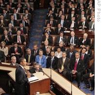 President Obama speaking about health care to a rare joint session of Congress 
