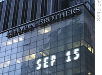 The Lehman Brothers headquarters in New York City on the day it filed for bankruptcy