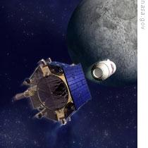 An artist's picture of the LCROSS spacecraft nearing the moon 