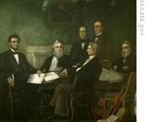 Detail from a painting of President Lincoln first reading the Emancipation Proclamation to his cabinet