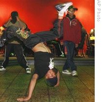 Dancer perform at a hip hop competition in El Alto, Bolivia