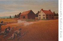 A painting of a Confederate attack near the town of Greencastle in the northern state of Pennsylvania