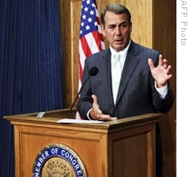 House Minority Leader John Boehner (R-OH) speaks at a news briefing on Capitol Hill, 21 May 2009
