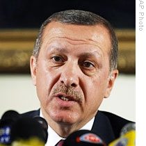 Turkish PM Recep Tayyip Erdogan at a press conference at the Turkish Embassy in Tehran, Iran on 28 Oct 2009
